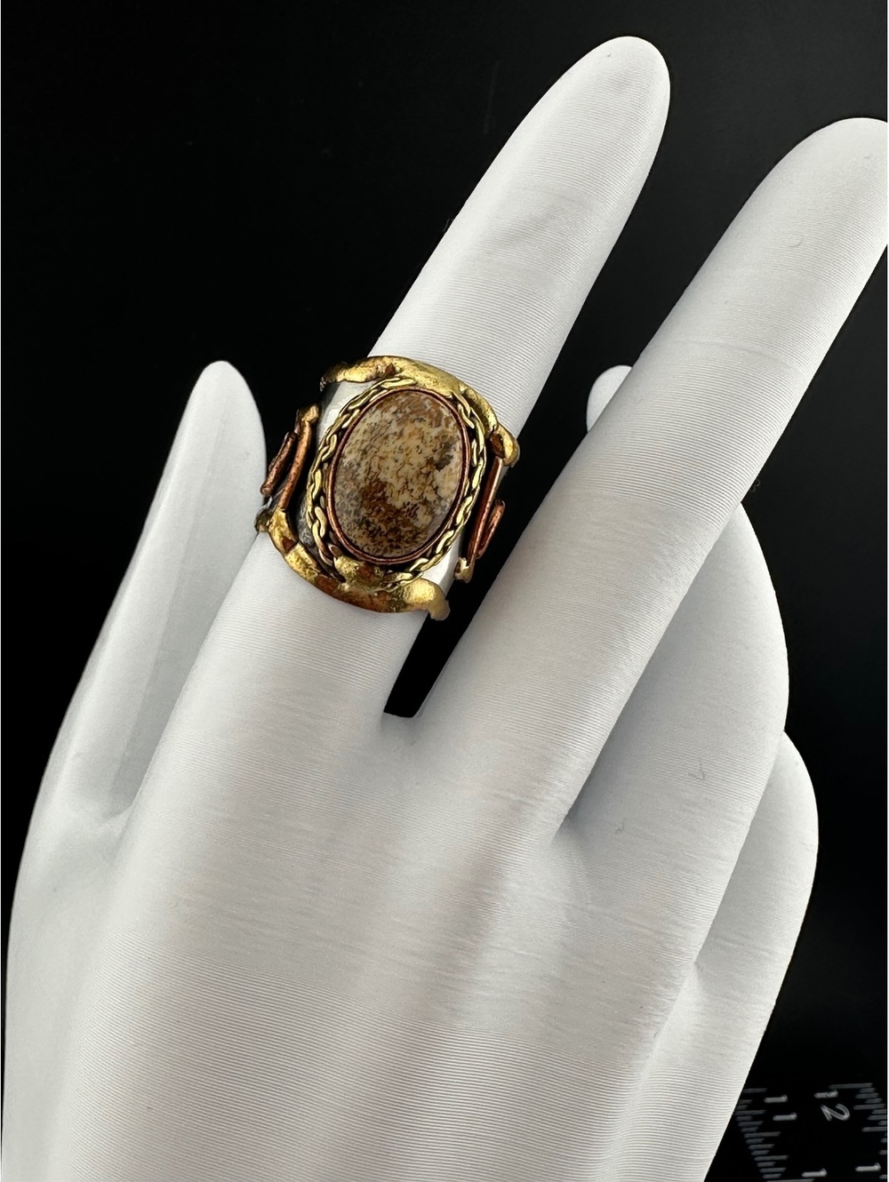 Mixed Metal and Picture Jasper Stone Ring